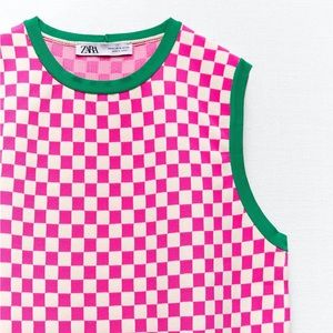 ZARA MINI DRESS - SIZE M - WHITE AND PINK CHECKERBOARD